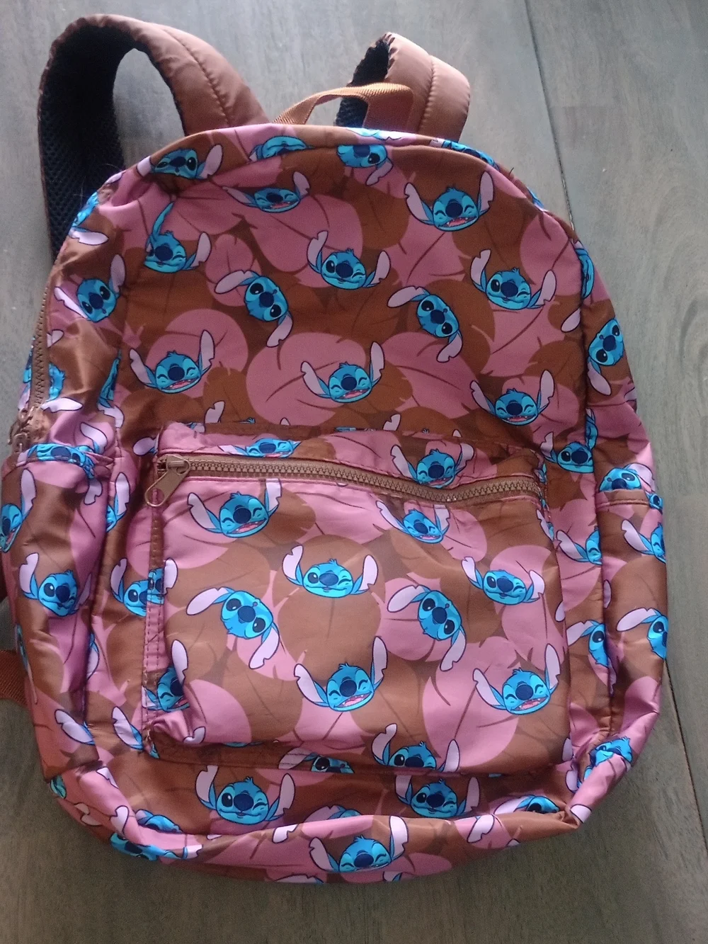 Kids Pink & Brown Stitch Cartoon Character Backpack -